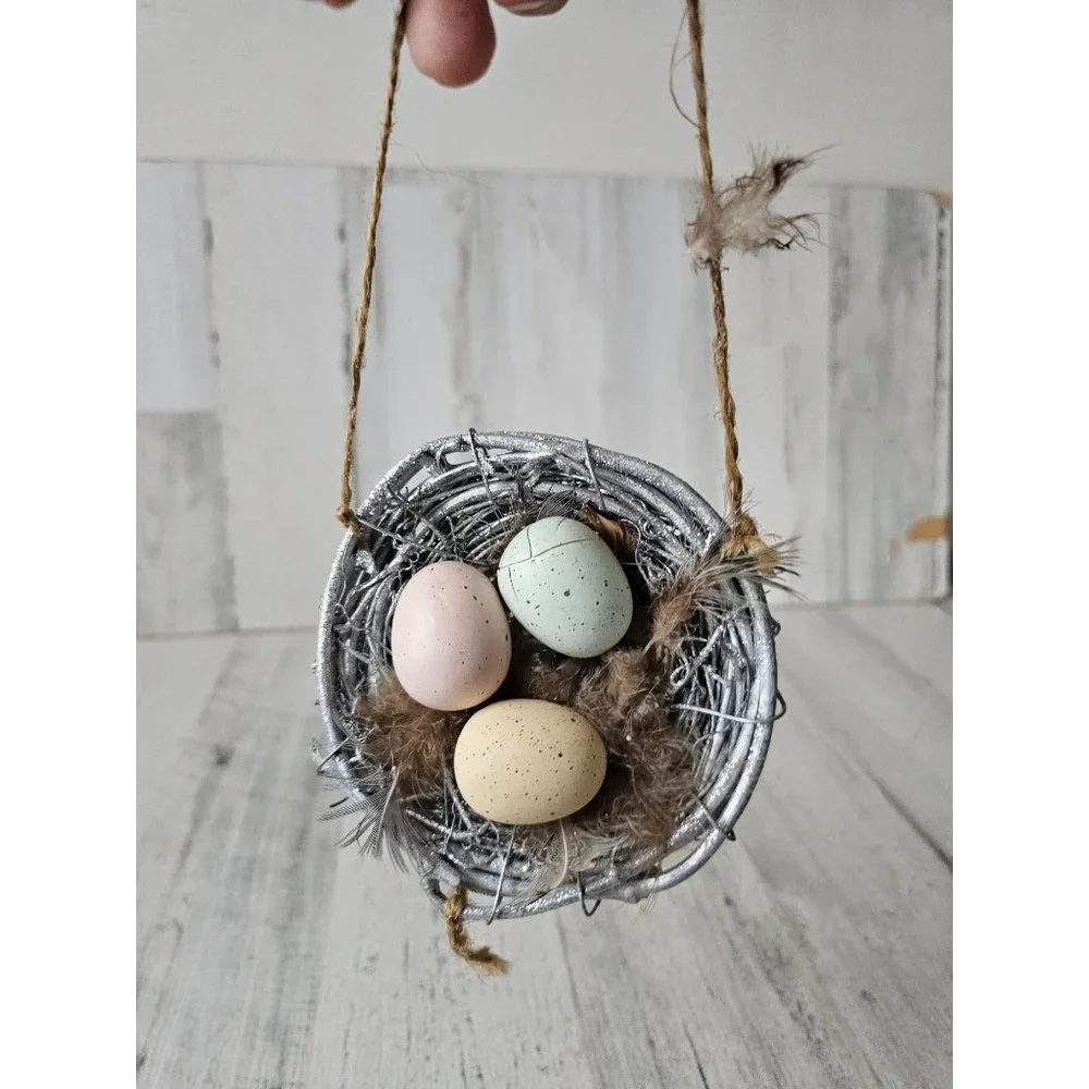 Glitter Robin egg nest‎ decor spring Easter silver Xmas tree